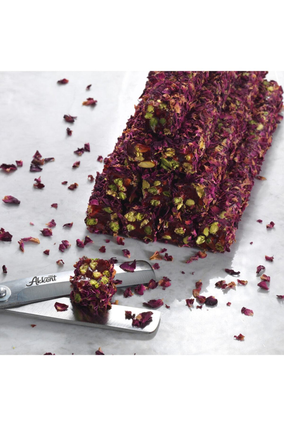 Akkent 1860 gurme Pomegranate Flavored Flavored Pistachio Rose Petal Turkish Delight 450 g - MALLTURK