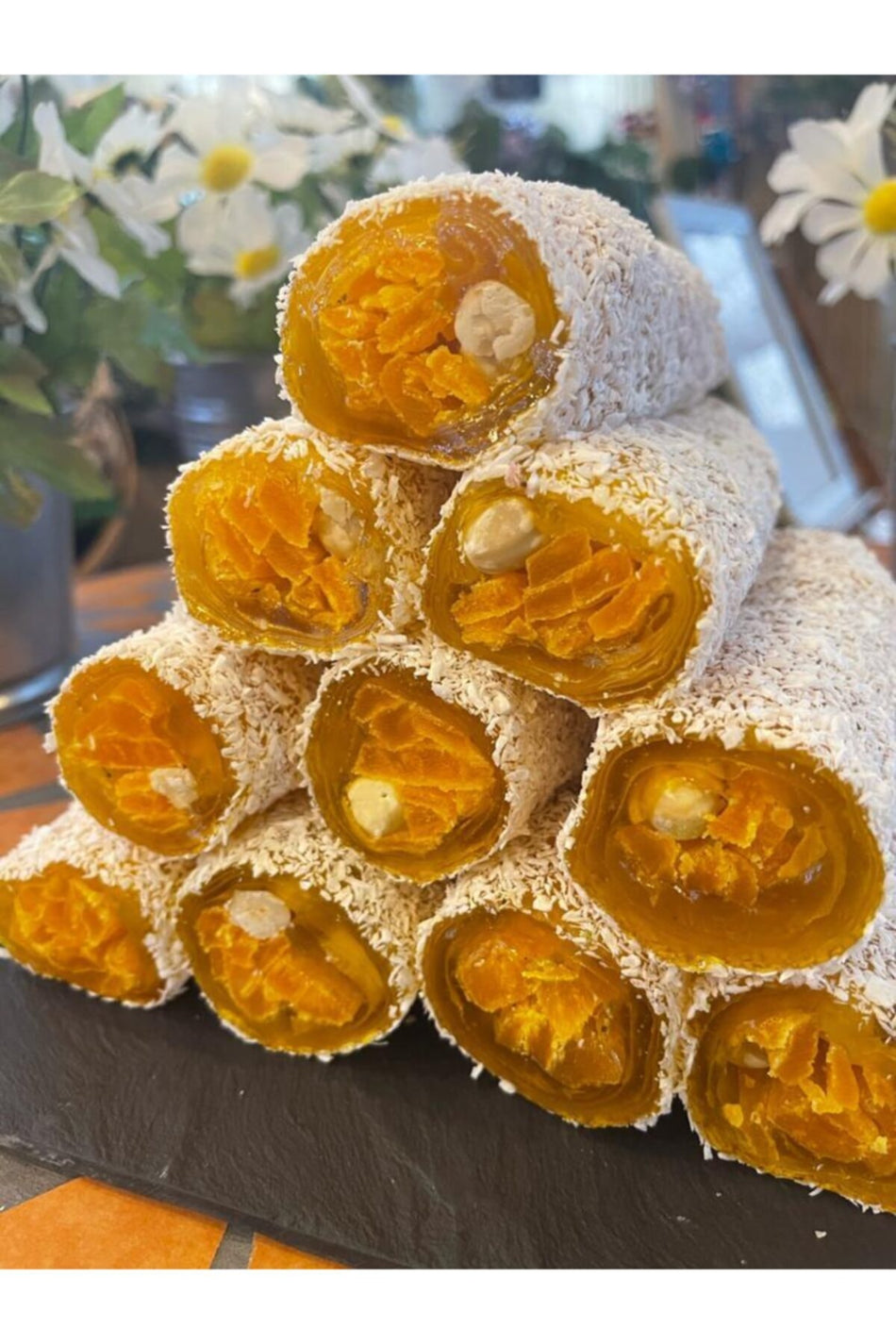 Sekerci caferzade mango and Hazelnut Rolled Turkish Delight 500 g - MALLTURK