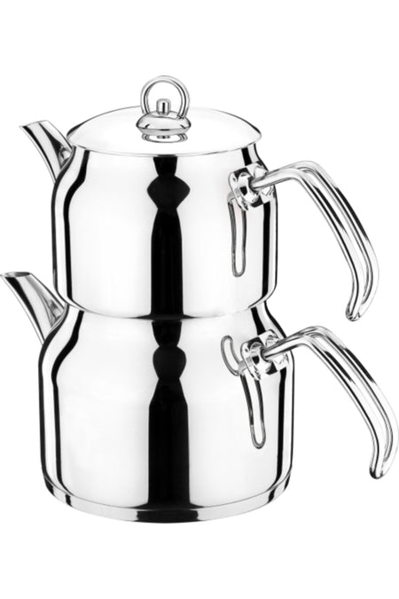 Akdeniz Steel Mini size Metal Handle image Teapot Silver - MALLTURK