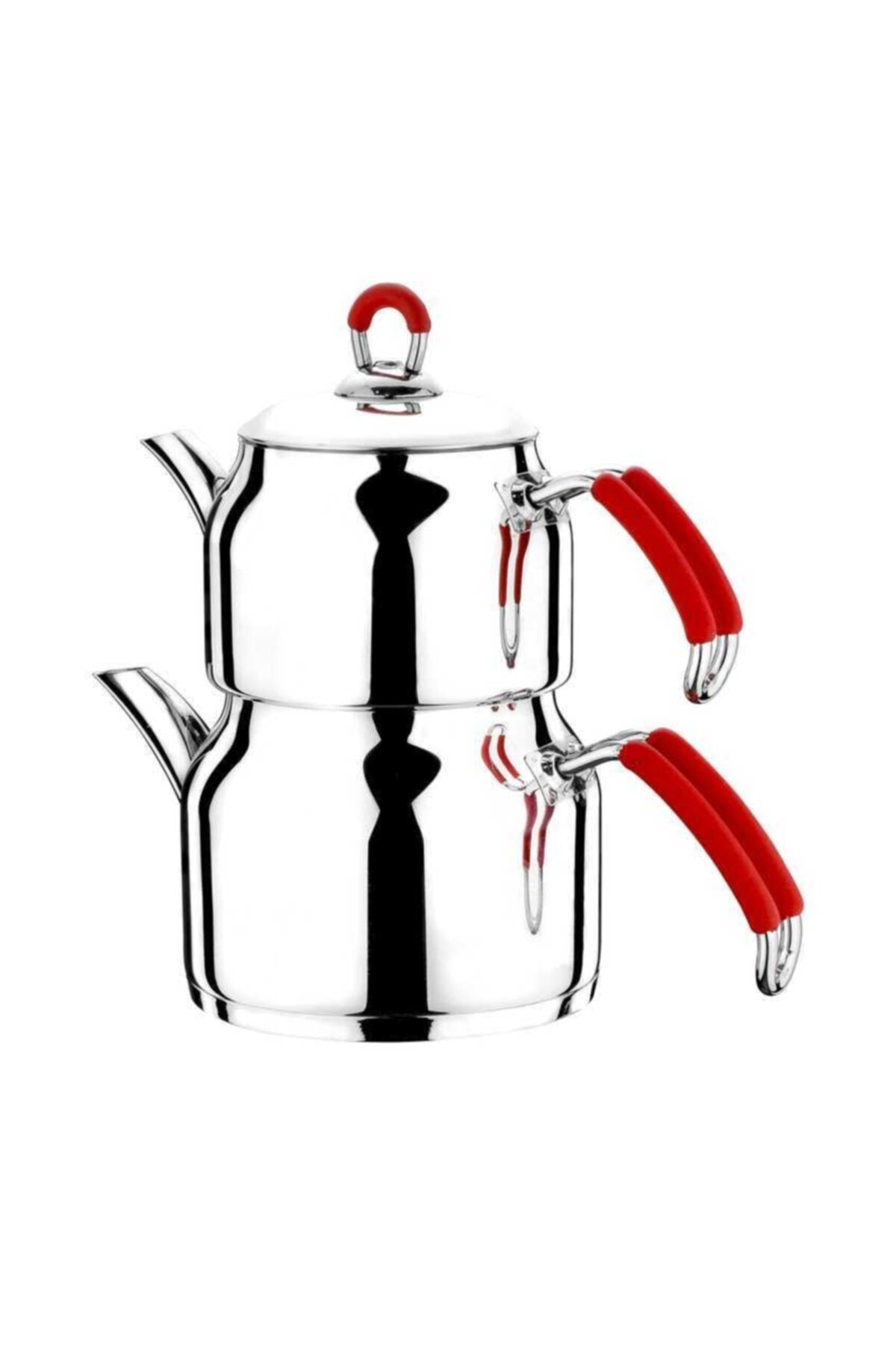 Akdeniz image Red Silicone Handle Medium Size Teapot Set 1lt.-1.75lt. - MALLTURK