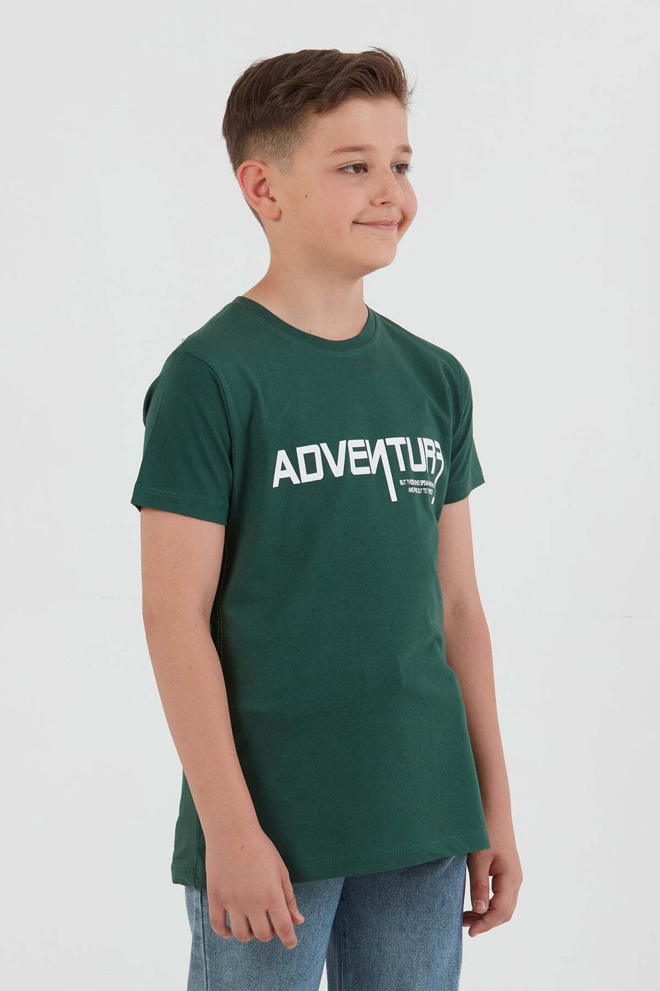 100% Cotton Adventure Text Printed Boy's T-Shirt - MALLTURK