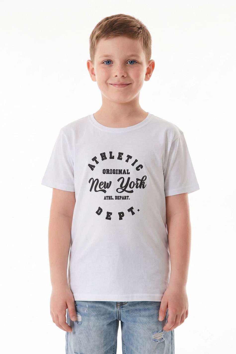 100% Cotton Athletic Text Printed Boys' T-Shirt - MALLTURK
