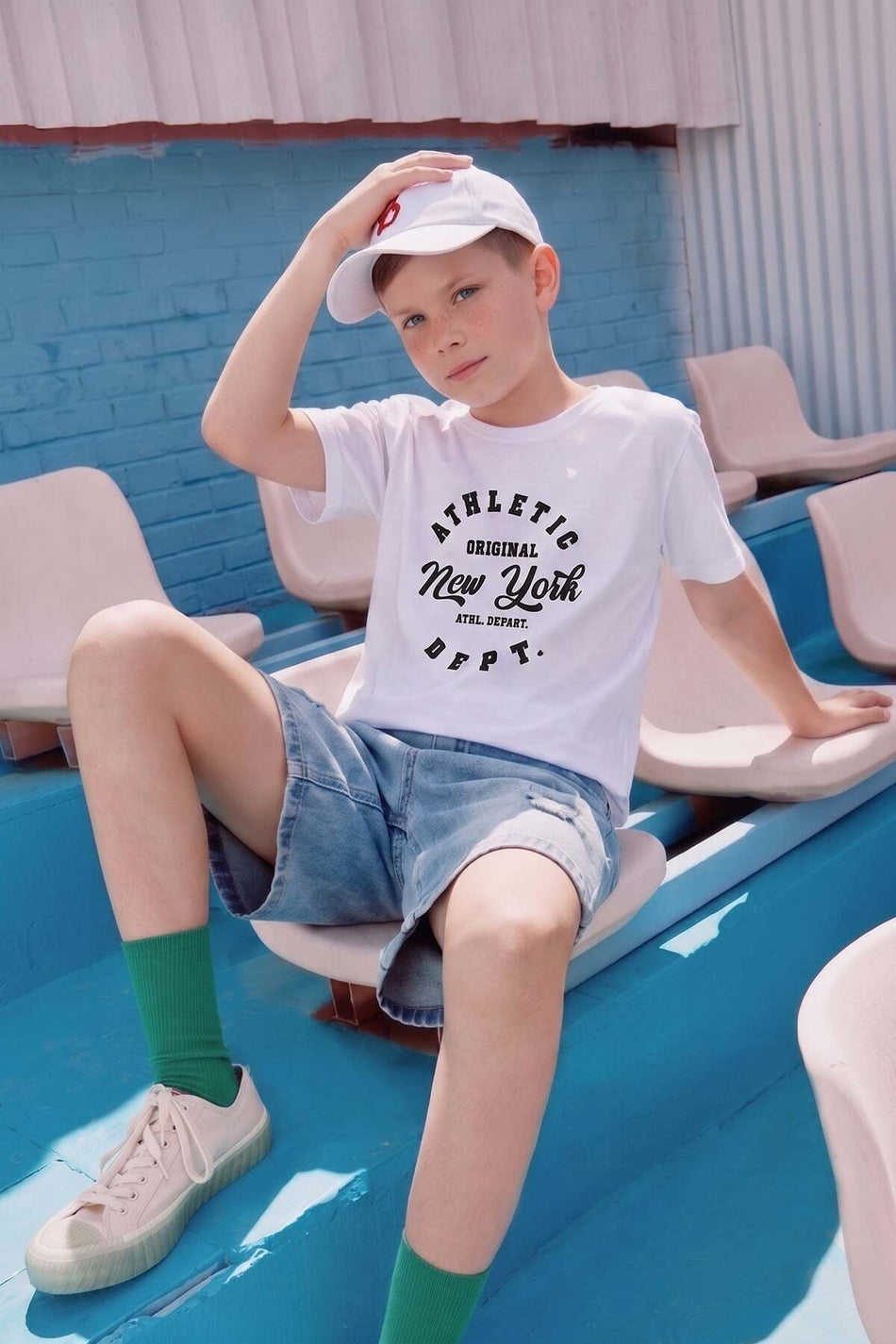 100% Cotton Athletic Text Printed Boys' T-Shirt - MALLTURK