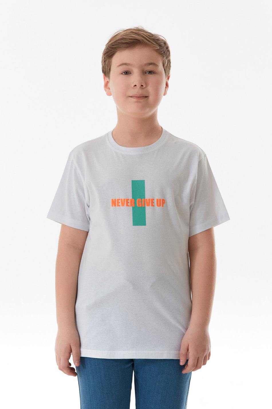 100% Cotton Boys' T-Shirt with Text Printed on the Front and Back - MALLTURK
