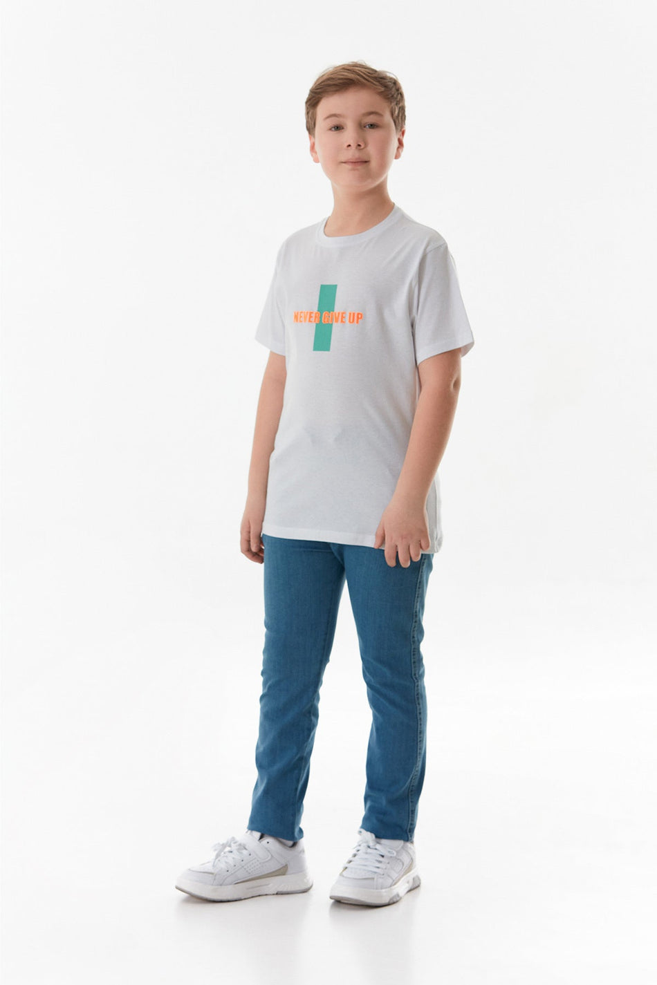 100% Cotton Boys' T-Shirt with Text Printed on the Front and Back - MALLTURK