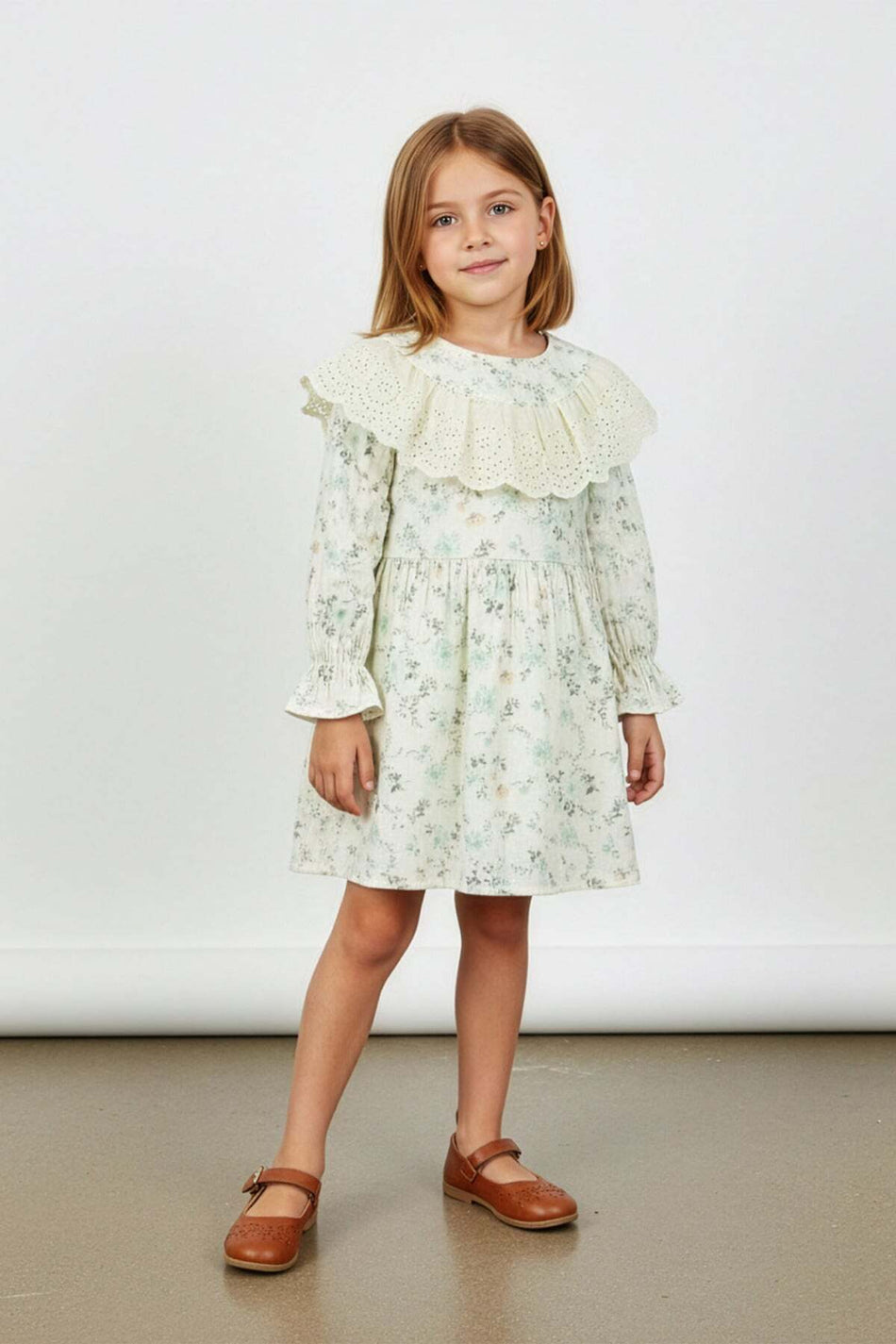 100% Cotton Floral Lace Girls' Dress - MALLTURK