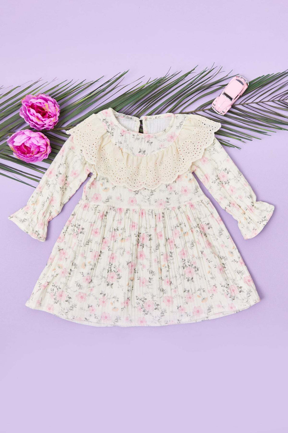 100% Cotton Floral Lace Girls' Dress - MALLTURK