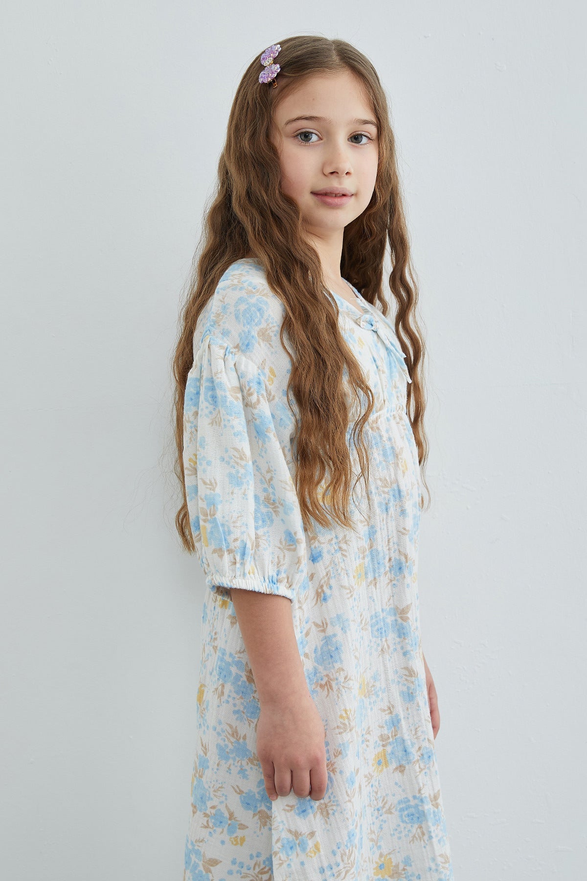100% Cotton Floral Patterned Girl's Dress - MALLTURK