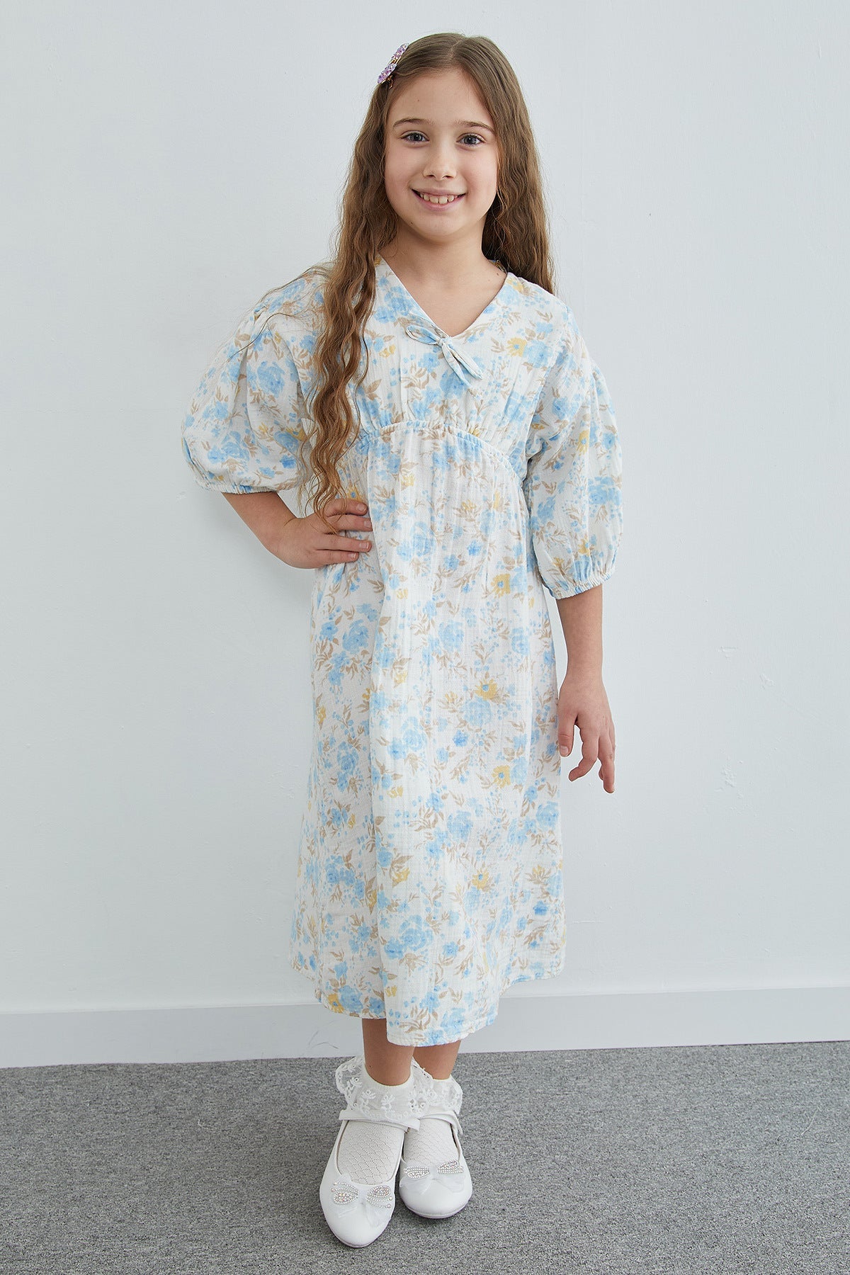 100% Cotton Floral Patterned Girl's Dress - MALLTURK