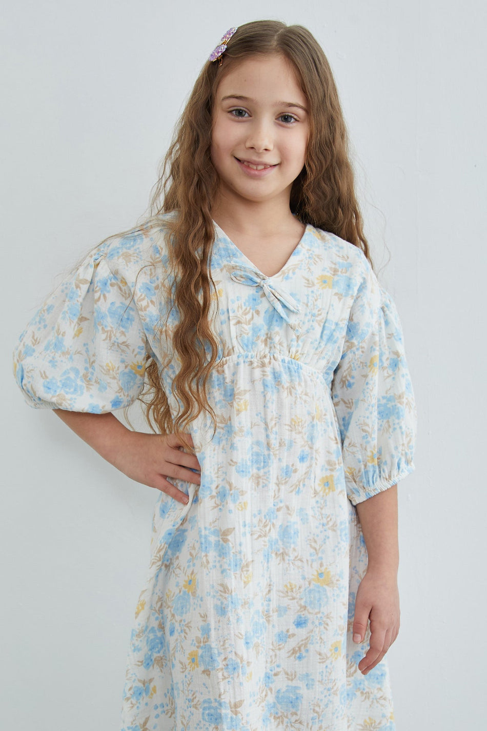 100% Cotton Floral Patterned Girl's Dress - MALLTURK