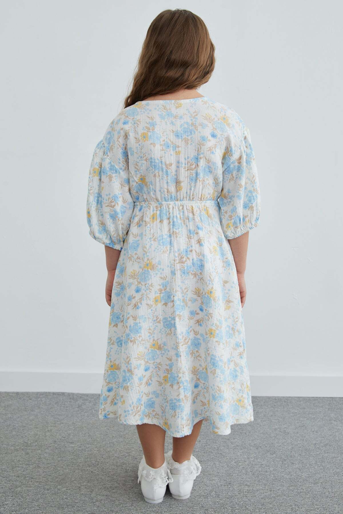 100% Cotton Floral Patterned Girl's Dress - MALLTURK
