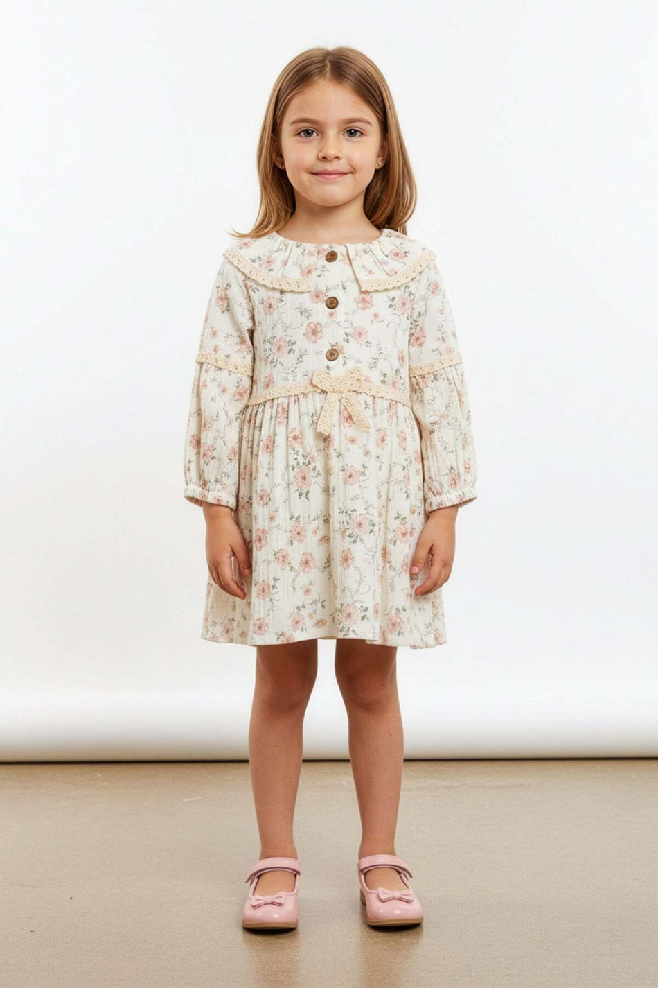 100% Cotton Lace Peter Pan collar Girls' Dress - MALLTURK