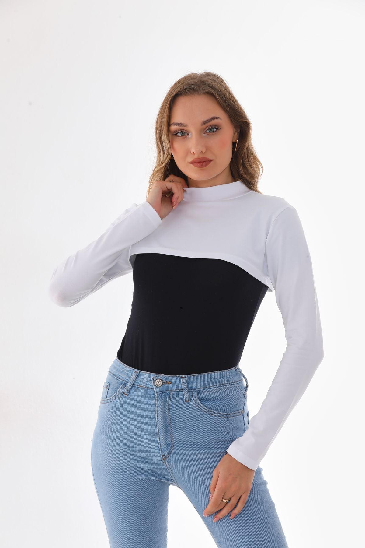 100% COTTON Stand Collar - White Long Sleeve Neck Collar Hijab Neck Collar Turtleneck - MALLTURK