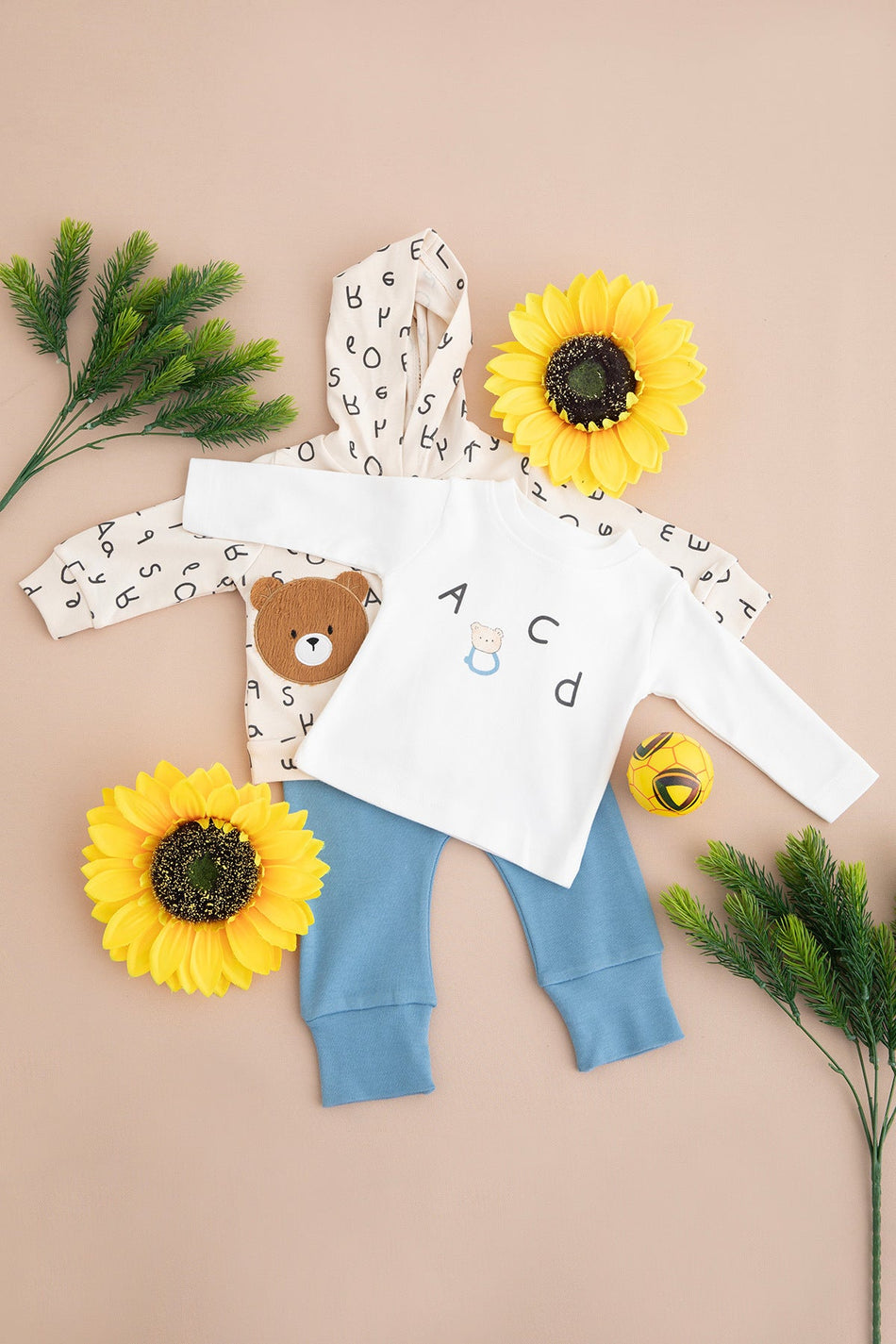 100% Cotton Teddy Bear and Letter Printed Boys' 3-Piece Set - MALLTURK