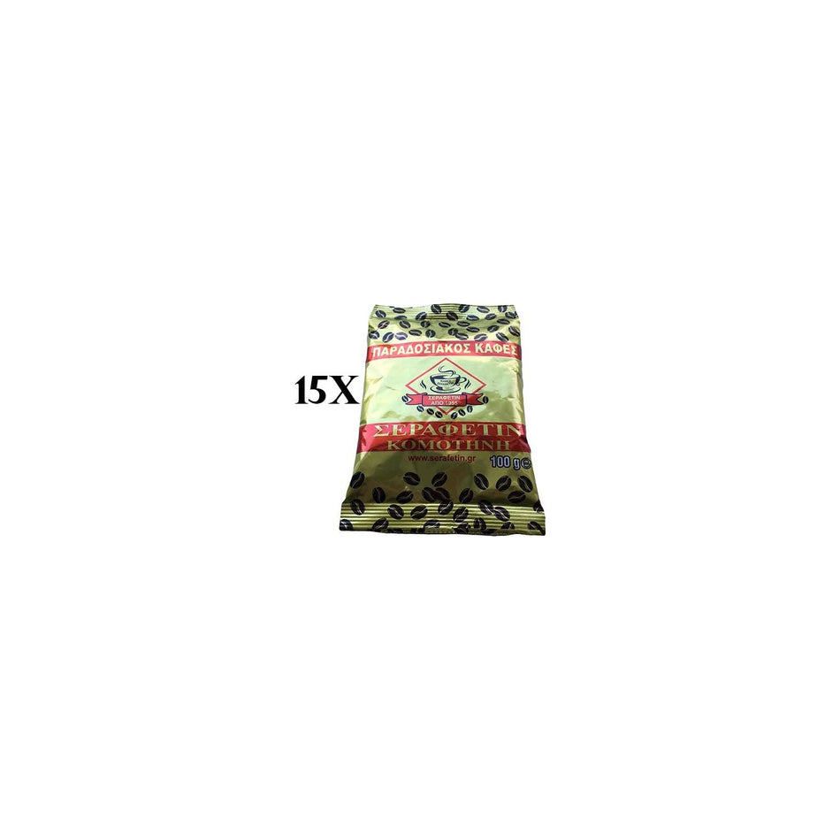 Haci serafettin Gumulcine 100 gr Turkish Coffee, 15 Packs, Stone Mill Ground, Special Flavor - MALLTURK