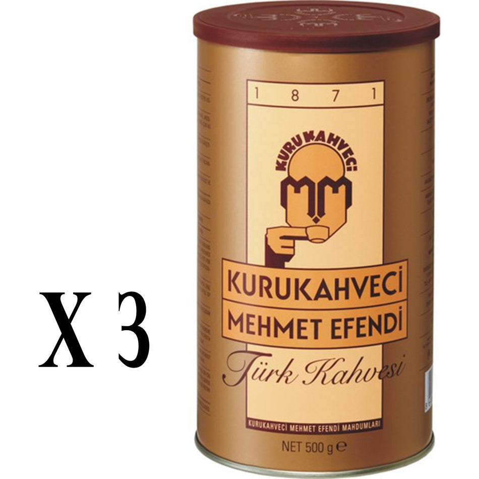 Kurukahveci Mehmet Efendi Turkish Coffee Tin 500 gr x 3 Packs - MALLTURK