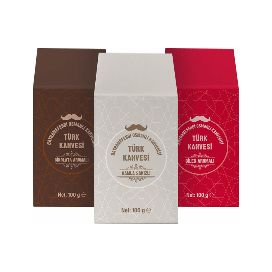 Bayramefendi Ottoman Coffee House 3-Piece Flavored Turkish Coffee Set - MALLTURK