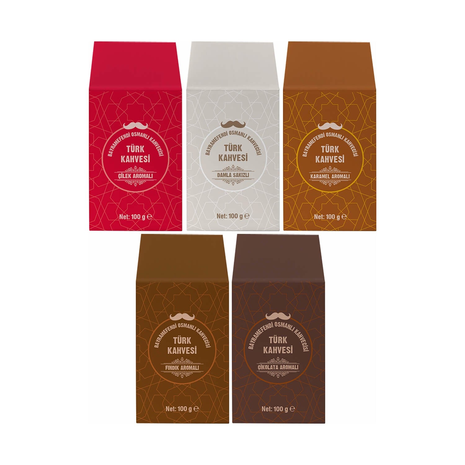 Bayramefendi Ottoman Coffee House Flavored Turkish Coffee Set, 5 x 100 gr - MALLTURK