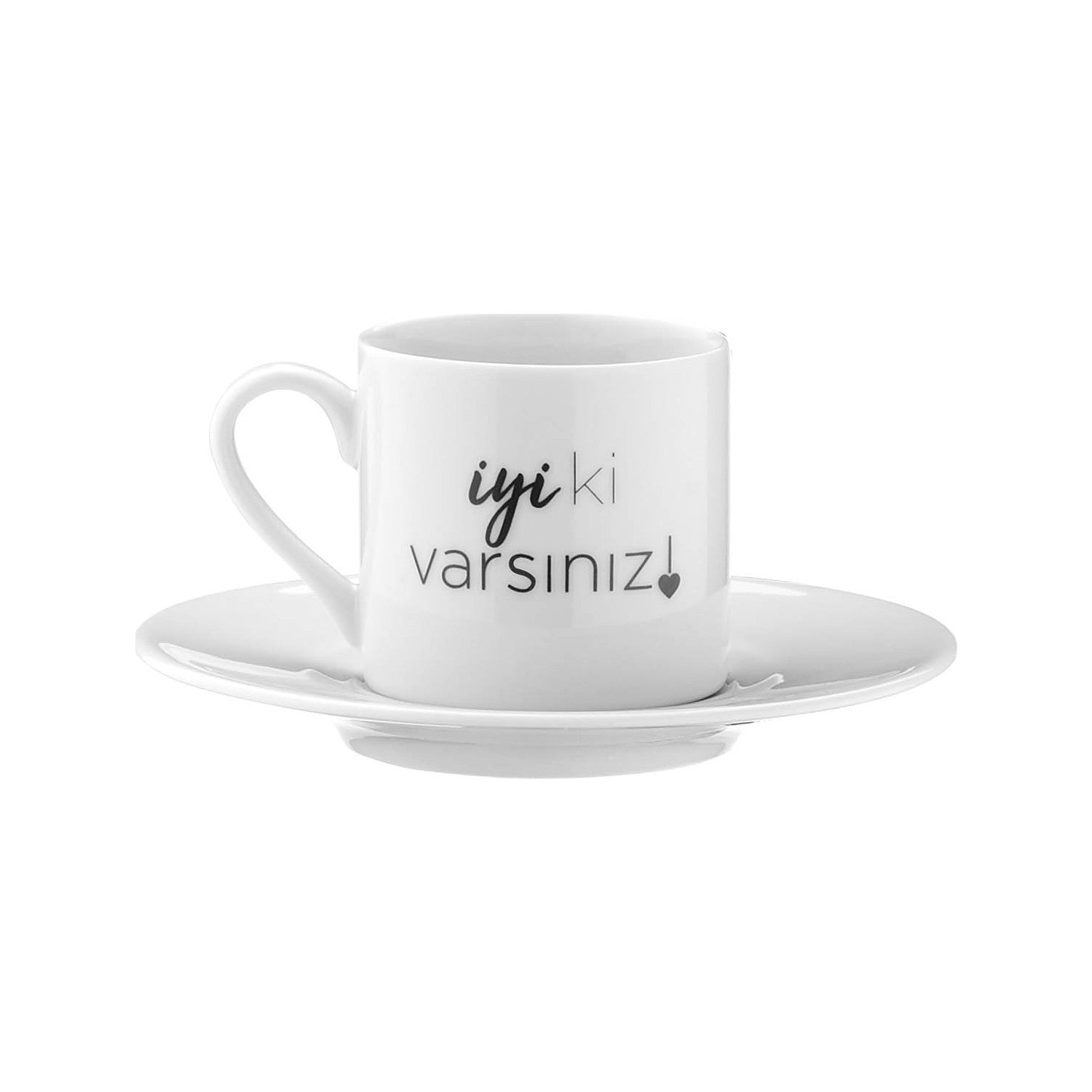 Kütahya Porselen 'Glad You Exist' 4-Piece Turkish Coffee Cup Set for 2