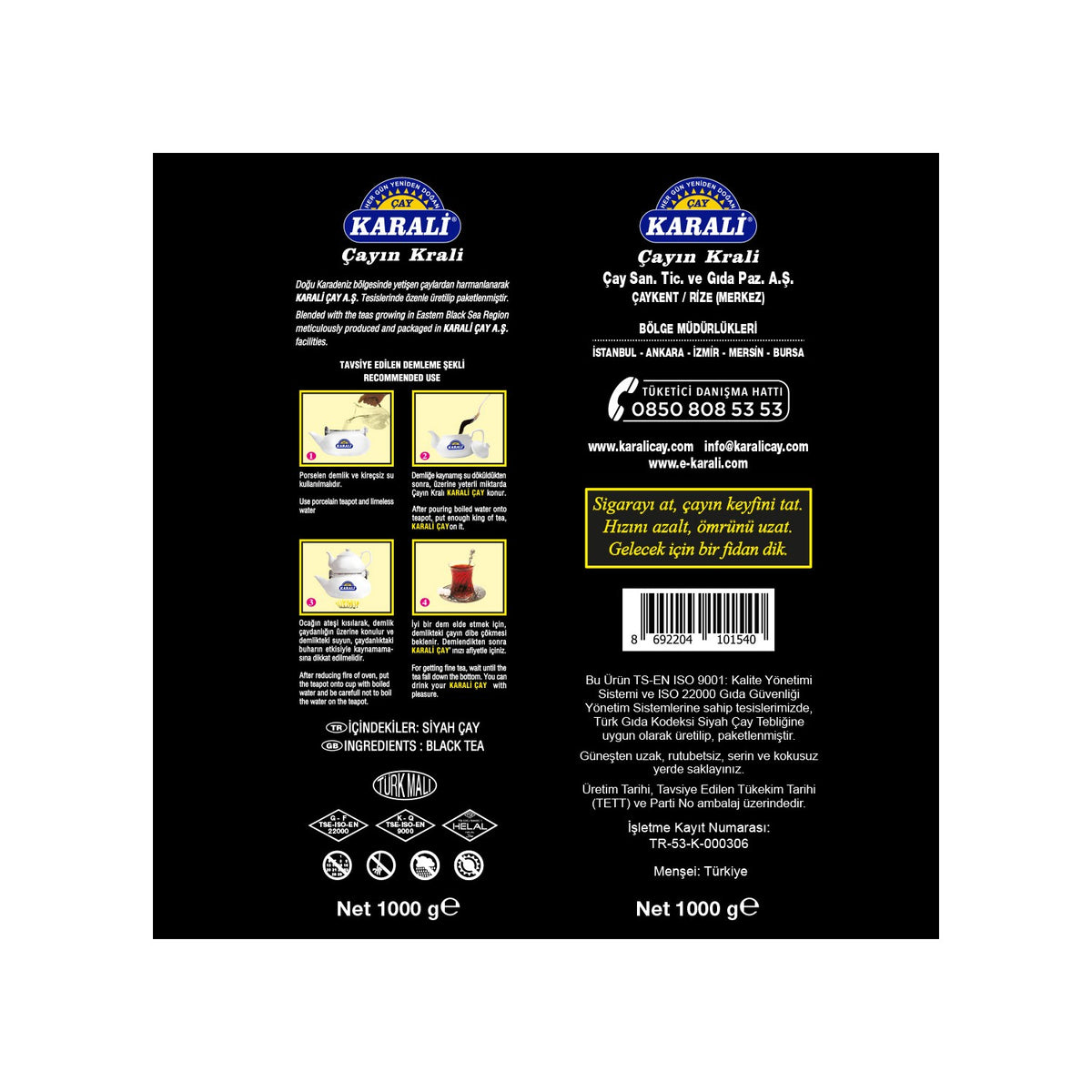 Karali tea Karadeniz sprout loose leaf tea 1 kg x 3'lu black tea quality natural aroma with - MALLTURK