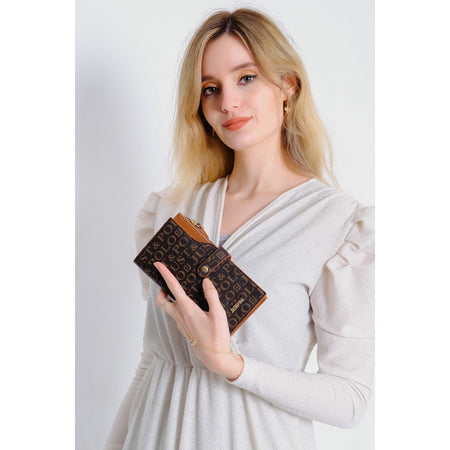 Just Polo Brown-Tan Women's Printed Design Card Holder Wallet with Lock Detail JP009 Black - Tan - MALLTURK