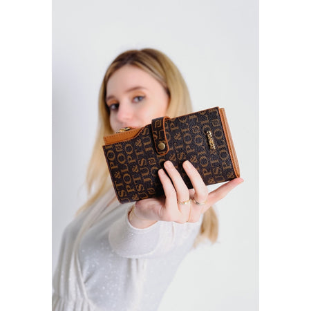 Just Polo Brown-Tan Women's Printed Design Card Holder Wallet with Lock Detail JP009 Black - Tan - MALLTURK