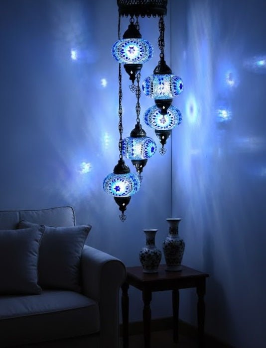 Turkish Mosaic Chandelier – 5 Globe - MALLTURK