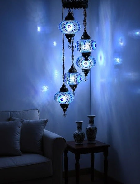 Turkish Mosaic Chandelier – 5 Globe - MALLTURK