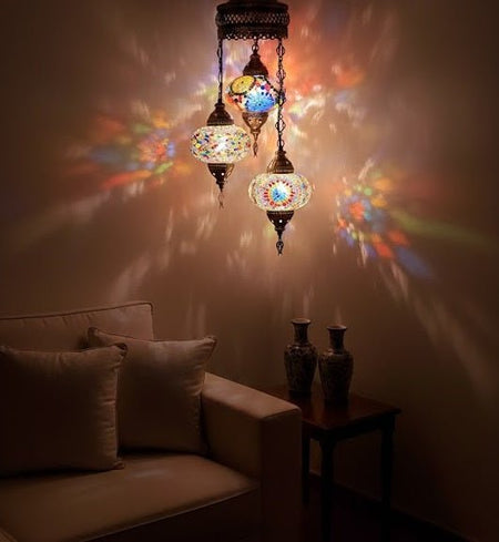 Turkish Mosaic Chandelier – 3 Globe - MALLTURK