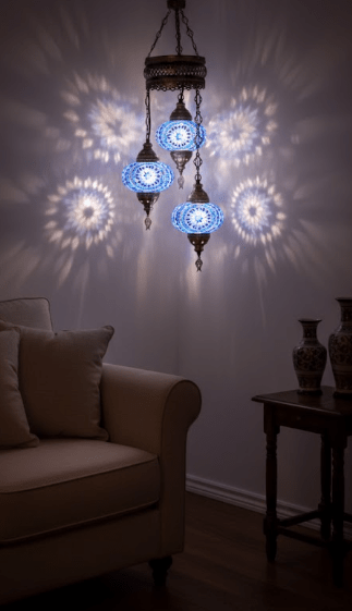 Turkish Mosaic Chandelier – 3 Globe - MALLTURK