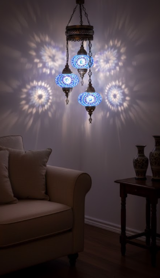 Turkish Mosaic Chandelier – 3 Globe