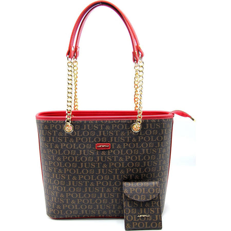Just Polo Women's Bag and Wallet Set Brown - Burgundy - MALLTURK