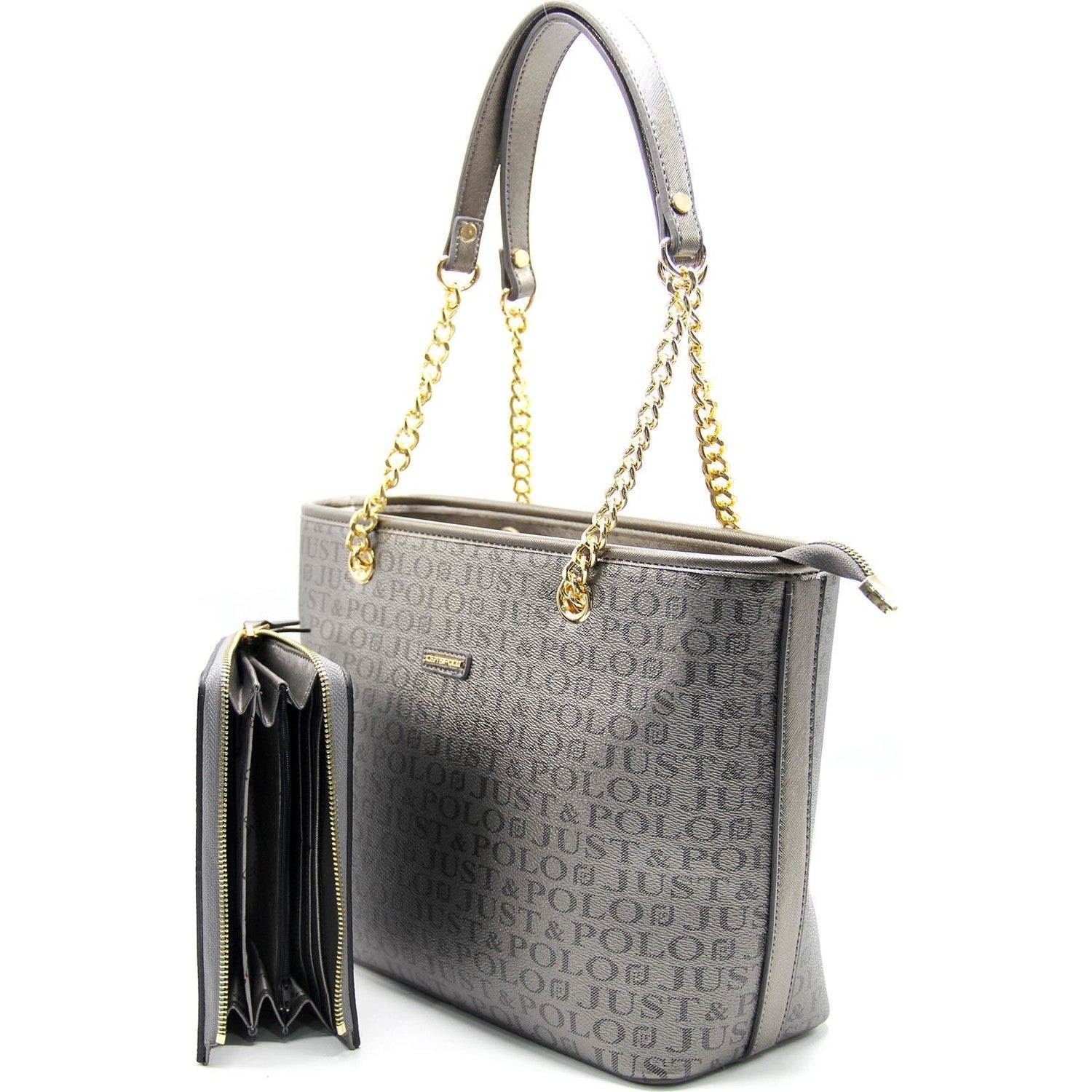 Just Polo Women's Wallet and Bag Set Gray Color - MALLTURK