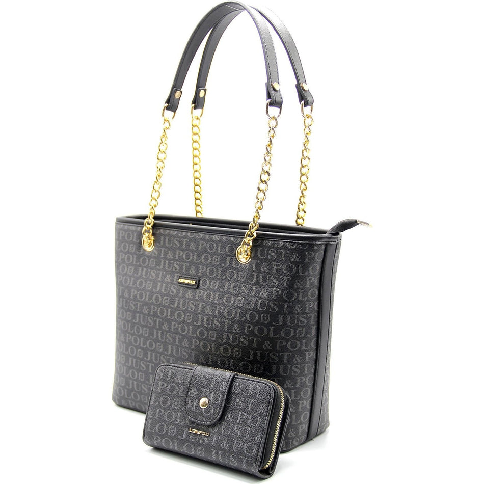 Just Polo Women's Black Bag and Wallet Set - MALLTURK