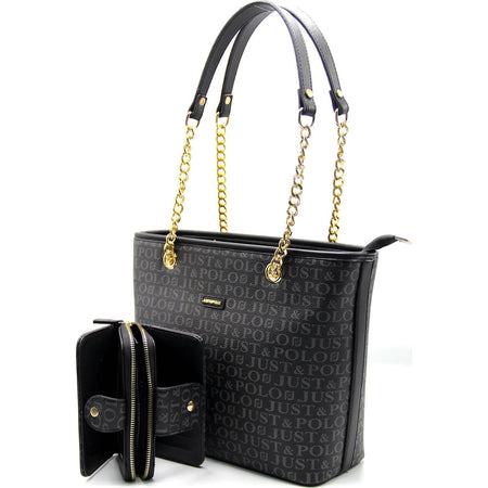 Just Polo Women's Black Bag and Wallet Set - MALLTURK