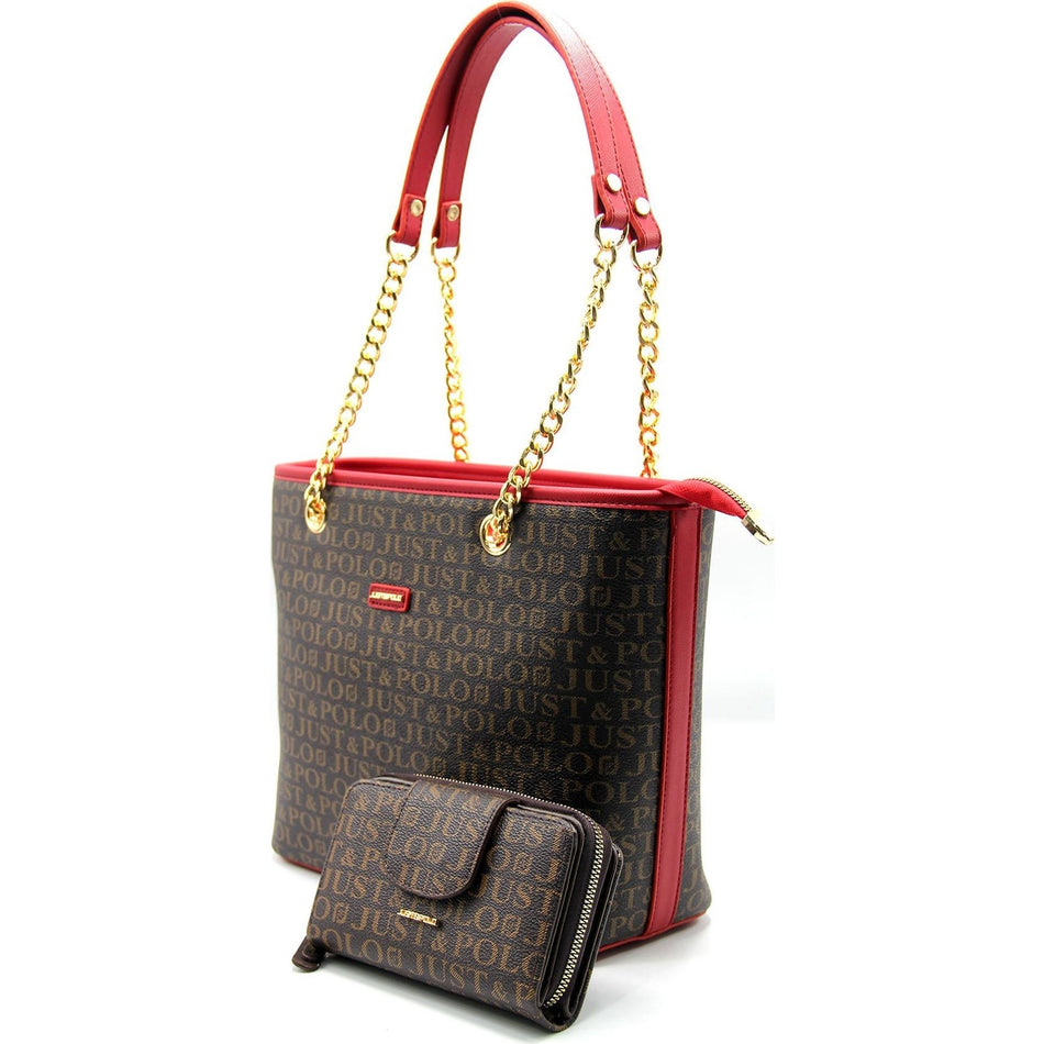 Just Polo Women's Bag and Wallet Set Color Brown - Burgundy - MALLTURK