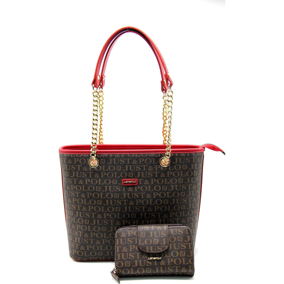 Just Polo Women's Bag and Wallet Set Color Brown - Burgundy - MALLTURK