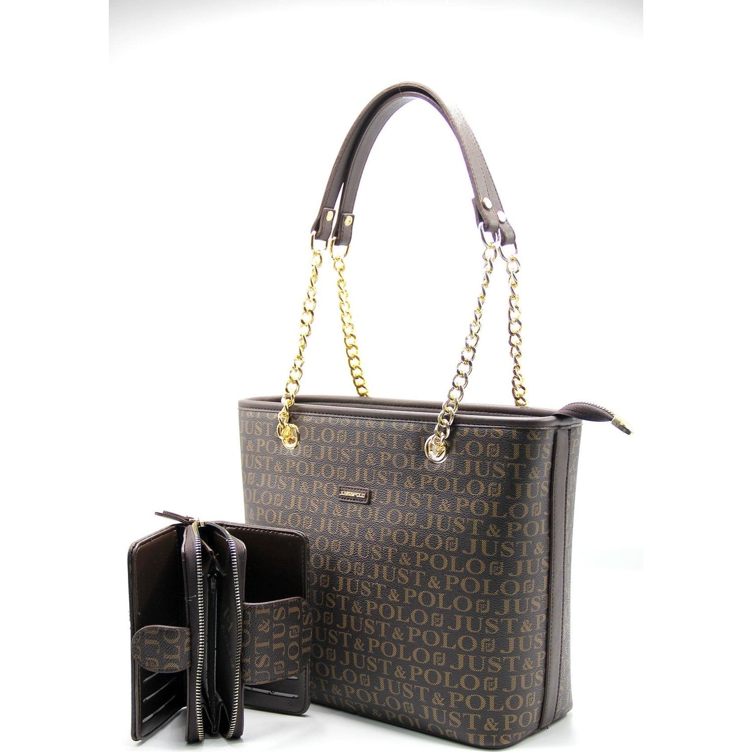 Just Polo Women's Bag and Wallet Set Brown Set - MALLTURK