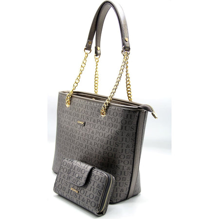 Just Polo Women's Bag and Wallet Set Gray Color - MALLTURK