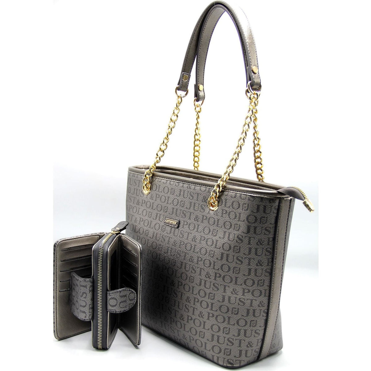 Just Polo Women's Bag and Wallet Set Gray Color - MALLTURK