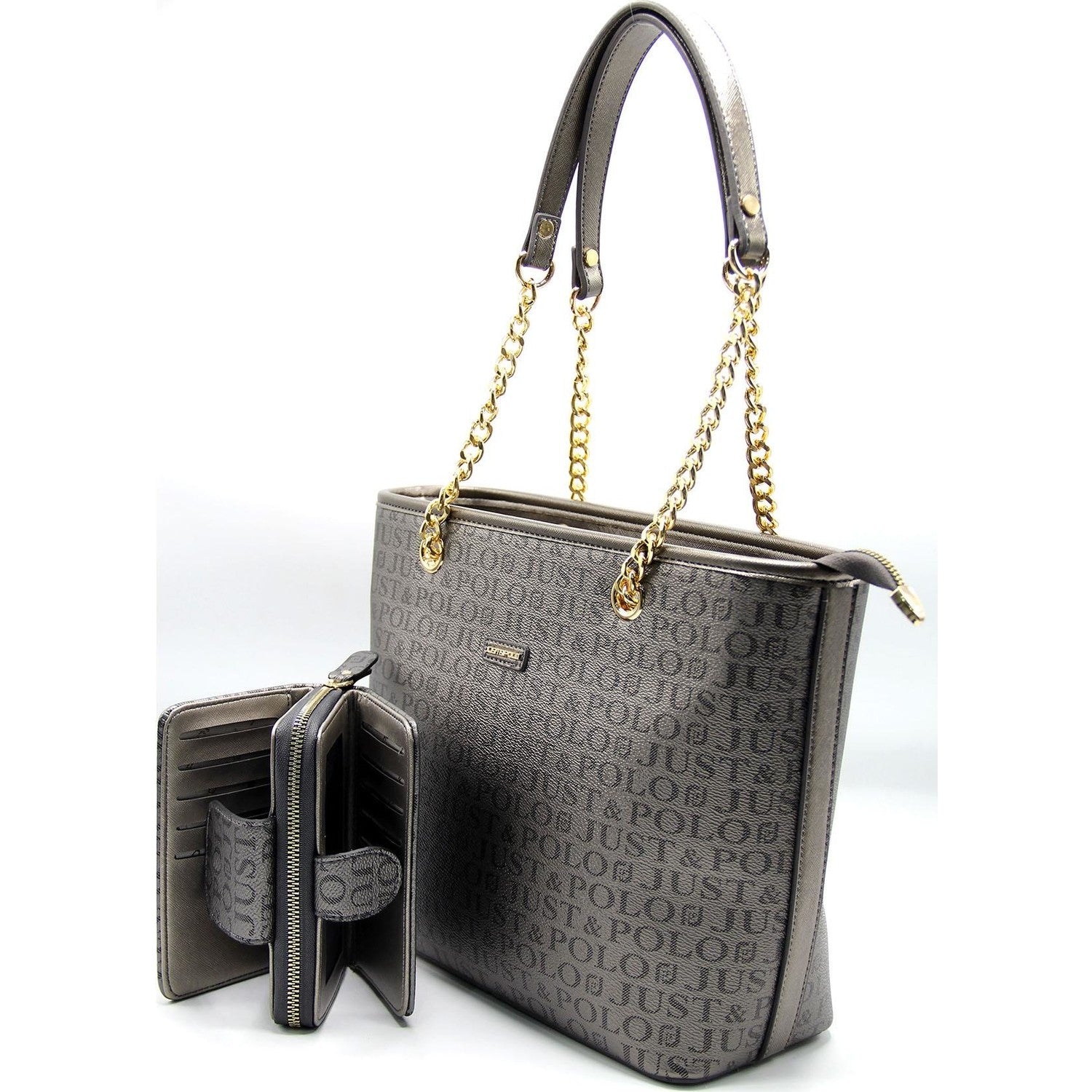 Just Polo Women's Bag and Wallet Set Gray Color - MALLTURK