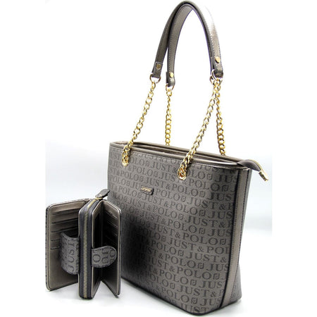 Just Polo Women's Bag and Wallet Set Gray Color - MALLTURK