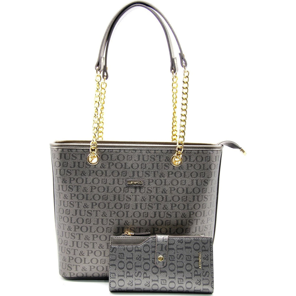 Just Polo Women's Bag and Wallet Set Gray - MALLTURK