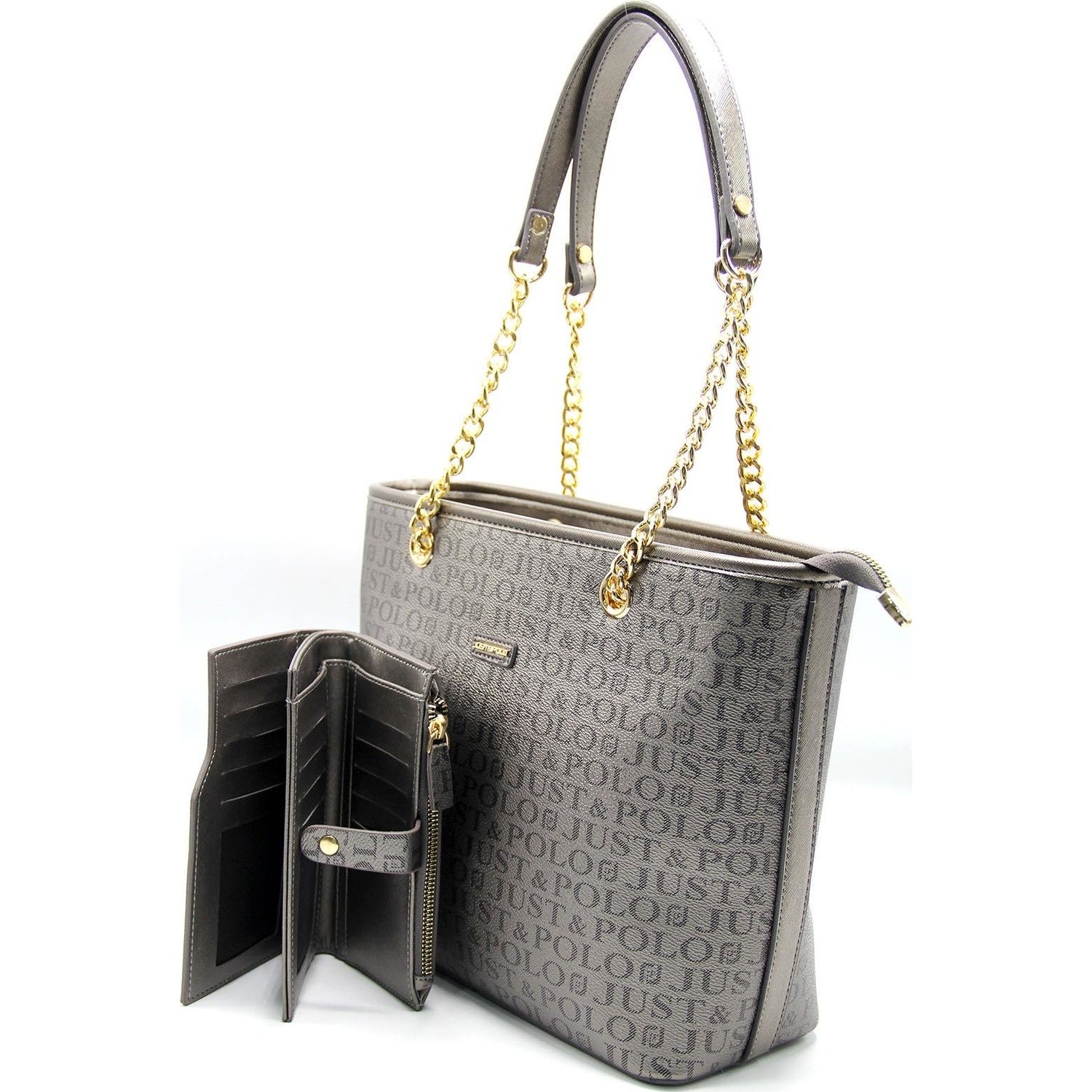 Just Polo Women's Bag and Wallet Set Gray - MALLTURK
