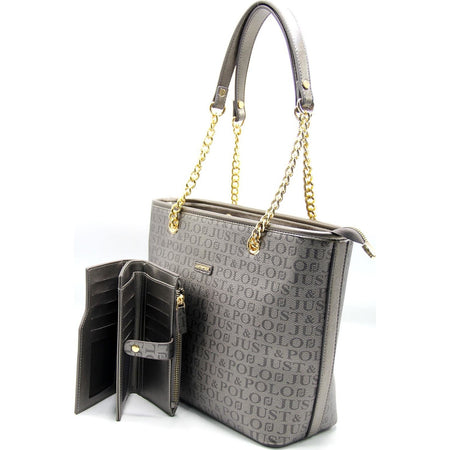 Just Polo Women's Bag and Wallet Set Gray - MALLTURK