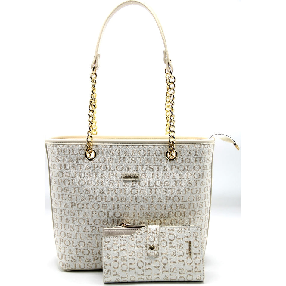 Just Polo Women's Bag and Wallet Set Cream - MALLTURK