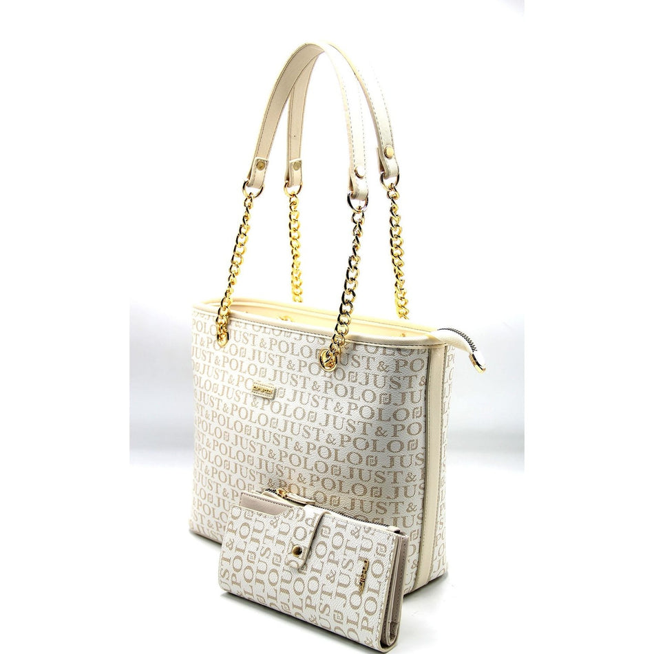 Just Polo Women's Bag and Wallet Set Cream - MALLTURK