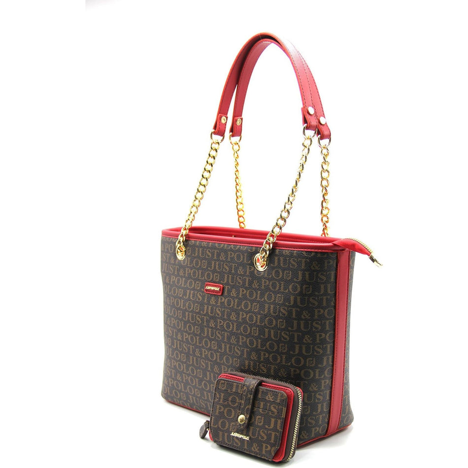 Just Polo Women's Bag and Wallet Set Brown and Burgundy - MALLTURK