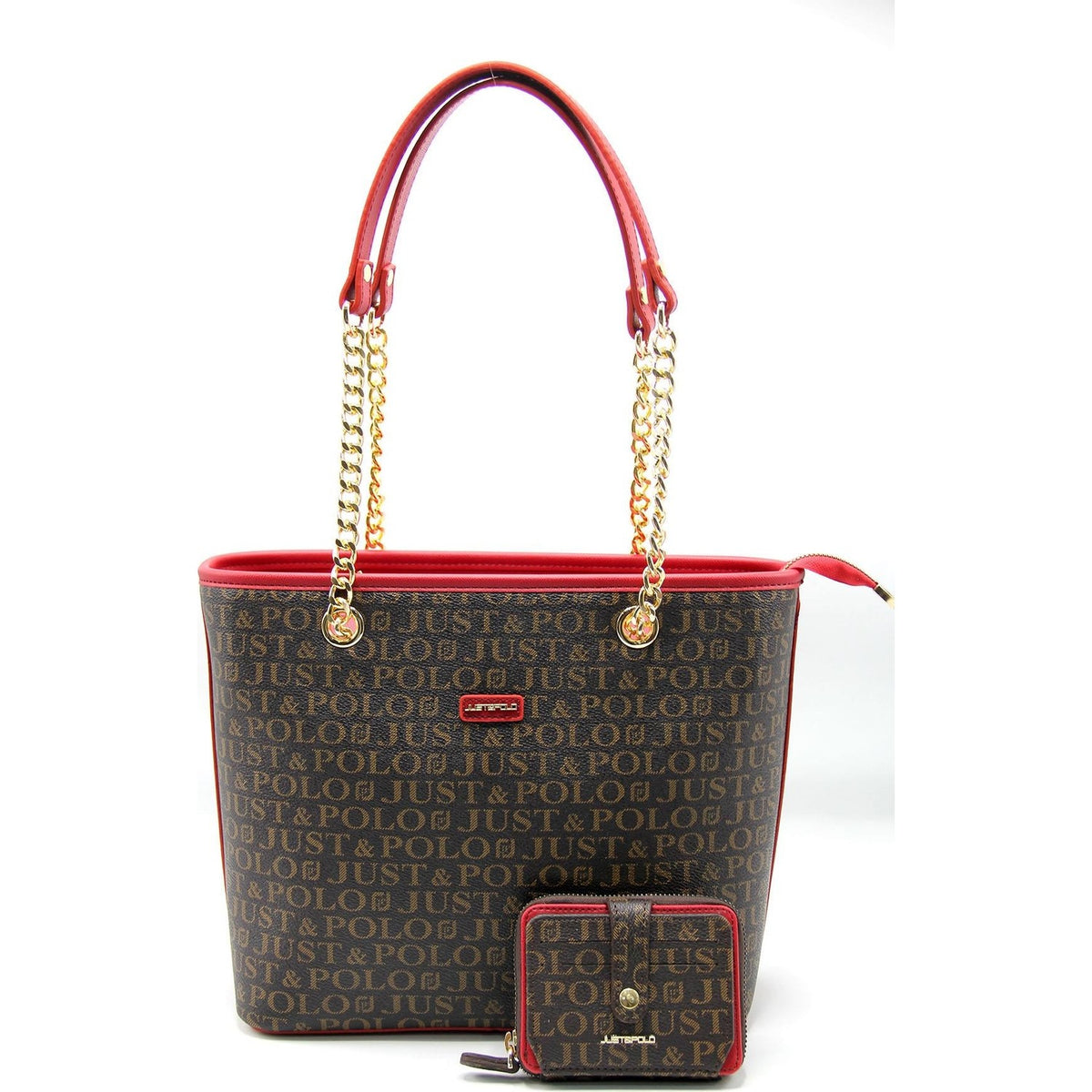 Just Polo Women's Bag and Wallet Set Brown and Burgundy - MALLTURK