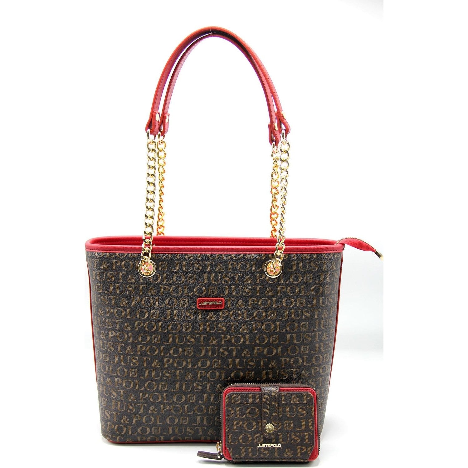 Just Polo Women's Bag and Wallet Set Brown and Burgundy - MALLTURK